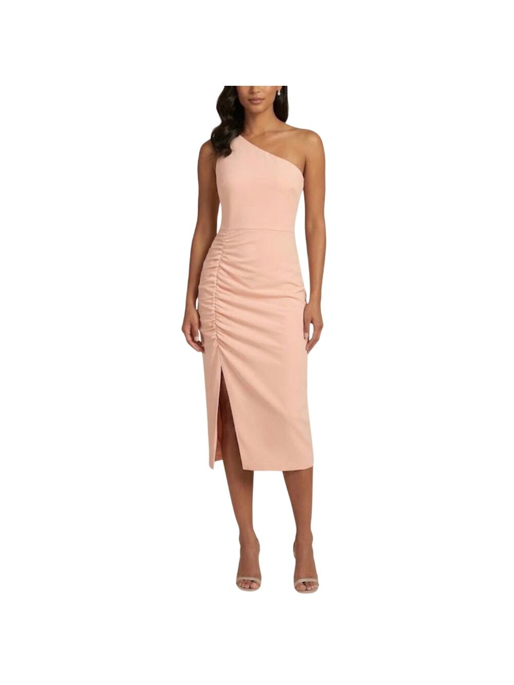 Betsy & Adam Blush Pink Cocktail Dress One Shoulder Cut Out Midi Sheath Size 8